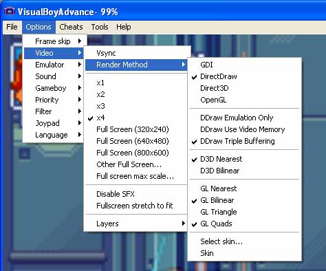 VisualBoyAdvance Graphics Menu Screenshot 1(GameBoy Advance Emulator)
